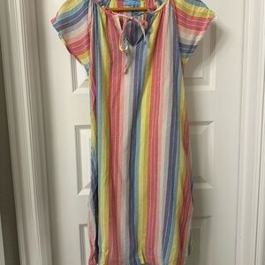 Draper James Pastel Rainbow Stripe Tie-Front Girls Dress